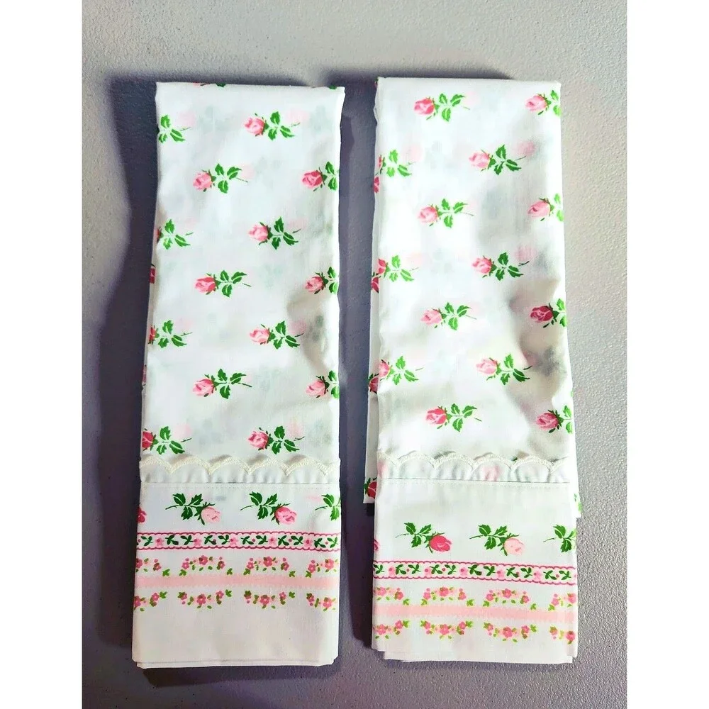 2 VTG Cottagecore Farmhouse SEARS ROEBUCK Standard Pillowcases Rose Buds Cotton